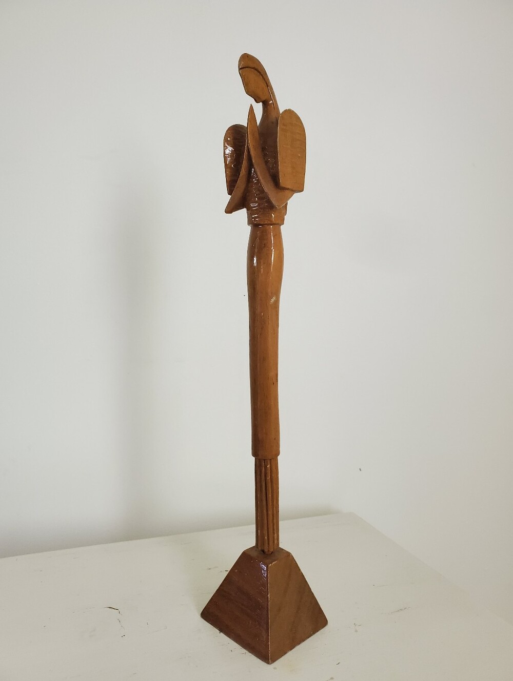 15" Mid Century Vintage Carved Wooden Folk Art Angel Figurine